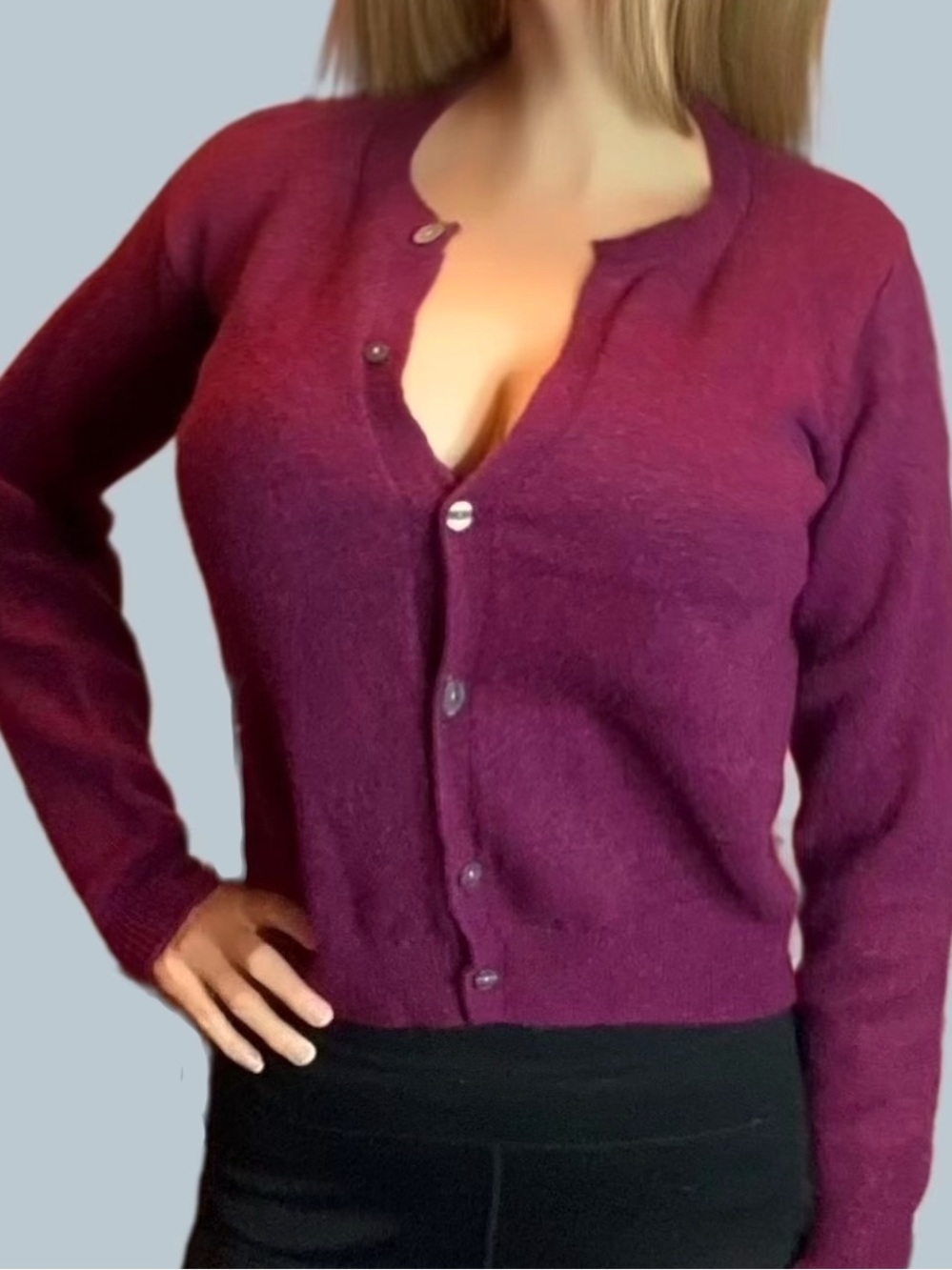 🎀🌷 Cashmere Wool Violet Burgundy Button-Front Cardigan 🌷🎀 NWT